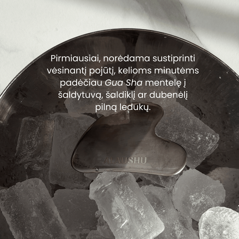 ALAUSHU® Švelnus kūno šepetys sausam kūno masažui, Gua Sha mentelė veido masažui atvėsinama ledukų dubenėlyje.